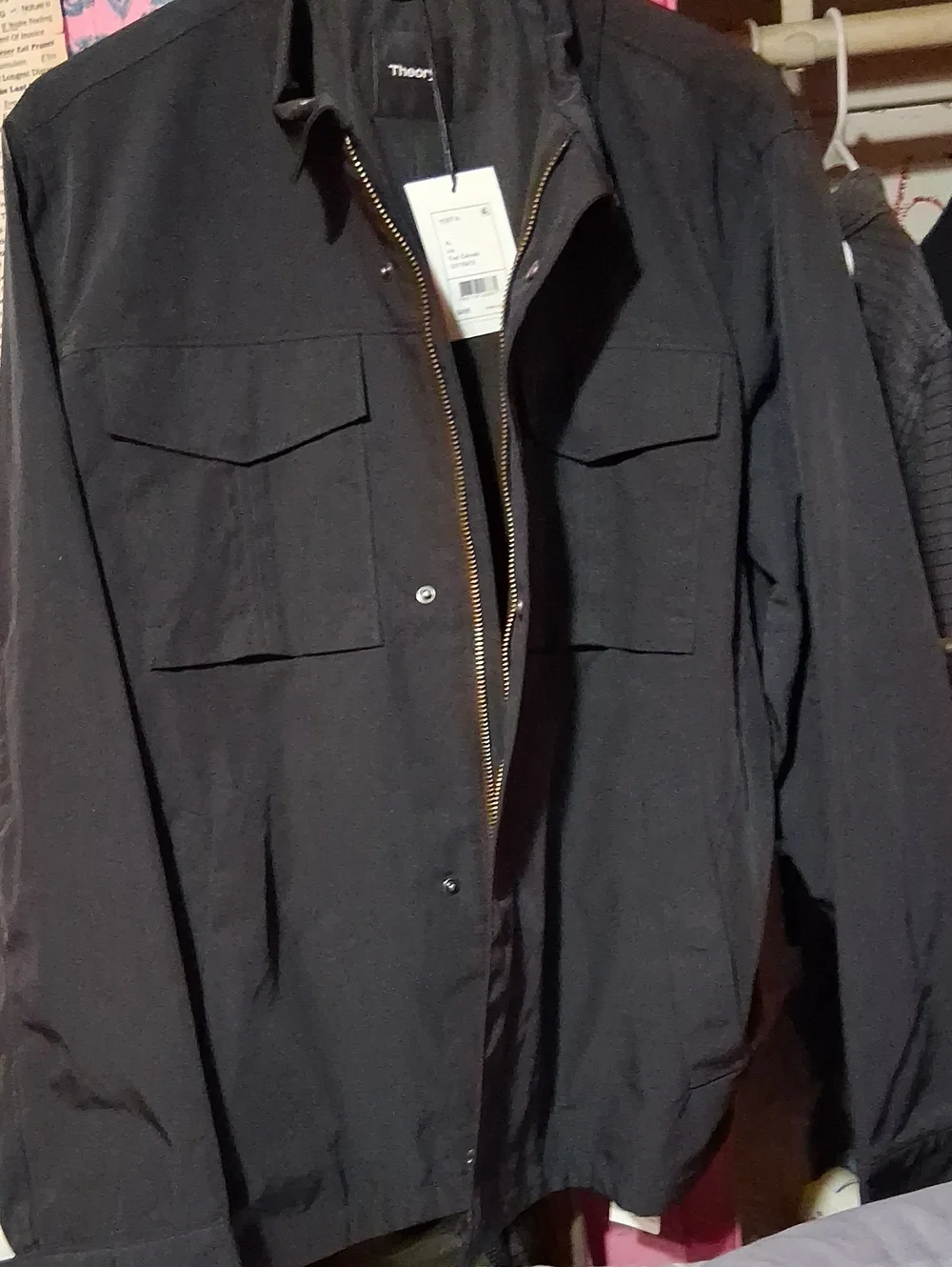 Theory Men's Black Field Jacket with Zip-and-Snap Front